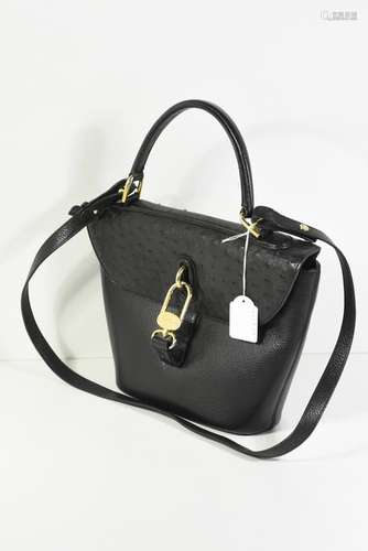 Sac Delvaux en cuir d'autruche et en cuir noir