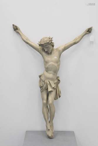 Grand Christ en bois peint (Ht 100cm)