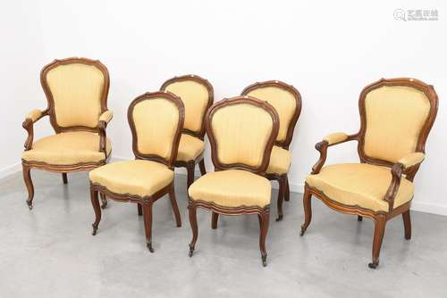 Paire de fauteuils + 4 chaises Louis Philippe en a…