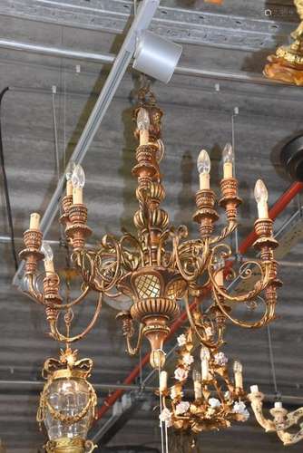 Lustre en bois et laiton (Ht 80cm)