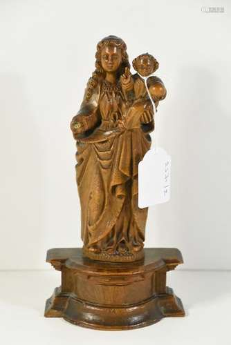 Vierge en bois sculpté (Ht.26cm)