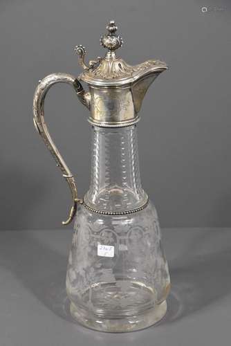 Carafe en cristal et argent (Ht 33cm)