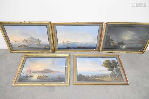 Série de cinq gouaches italiennes anciennes (45 x …