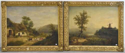 Paire de Tableaux anciens (avant 1870), huile sur …