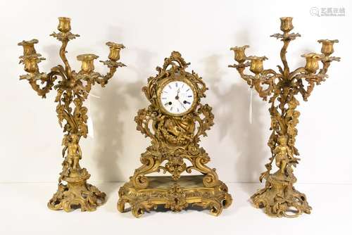 Garniture de cheminée en bronze doré (Ht horloge 4…