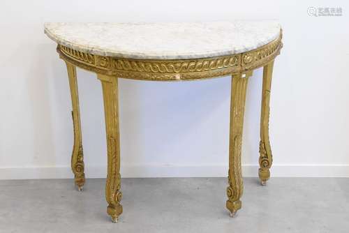 Console demi lune d'époque Louis XVI en bois sculp…