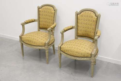 Paire de fauteuils d'époque Louis XVI en bois scul…