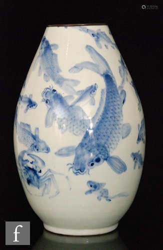 A 20th Century Japanese fukagawa style porcelain vase, of pear form, the white glazed body with