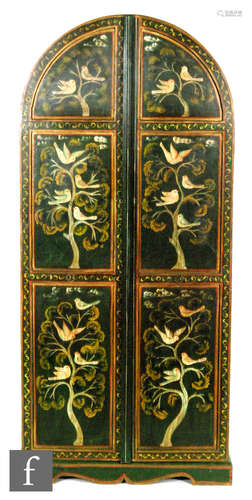 A later 20th Century dome topped double door armoire in a painted finish, detailed with birds