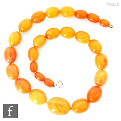 A single row of graduated butterscotch amber beads, largest approximately 2.5cm, weight 41.5g,