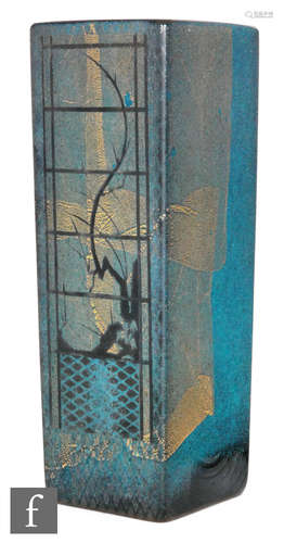 A large later 20th Century Osiris Studio glass vase by Iestyn Davies of square sleeve form,