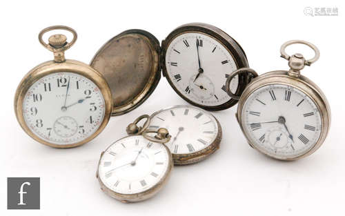 Five assorted key and crown wind pocket watches to include Swiss cylinder and other examples, S/