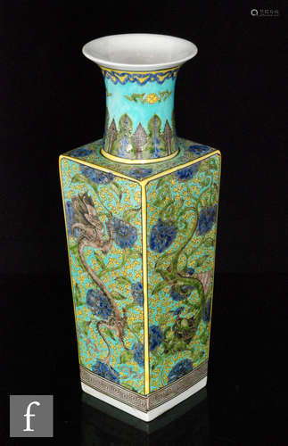 A Chinese square section vase, Kangxi (1662-1722) six-character marks, the tapered baluster form