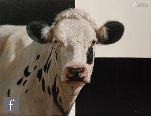 ALEXANDRA KLIMAS (B.1970) - 'Sophie the Cow I', oil on canvas, signed, bears 'John Davies Gallery,