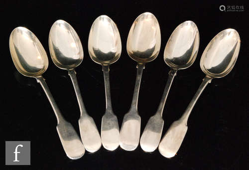 A composed set of six hallmarked silver fiddle pattern table spoons, total weight 14oz , London 1837