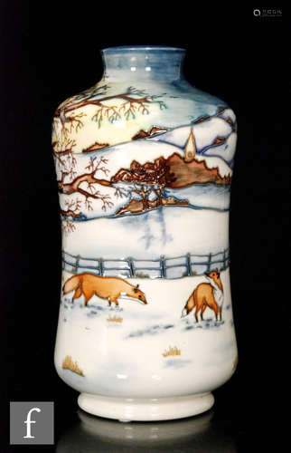 A Moorcroft Pottery vase in the Woodside Farm pattern designed by Anji Davenport, of footed