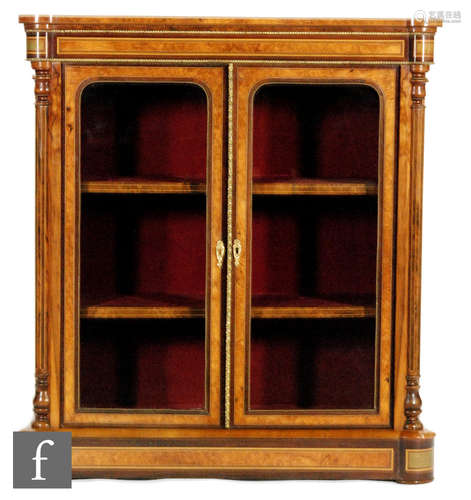 A Victorian burr walnut double door pier or side cabinet, with cross-banded and line inlaid