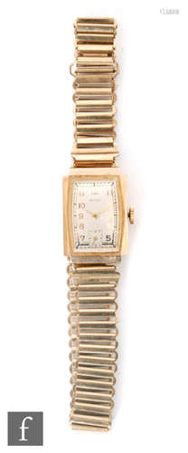 A 9ct hallmarked mid 20th Century Arnex wrist watch, Arabic numerals to a silvered rectangular