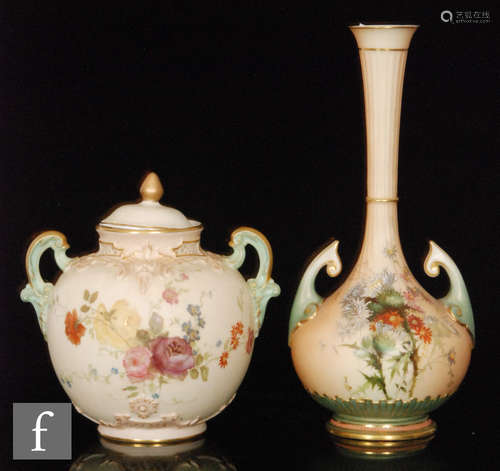 Two items of Royal Worcester blush ivory, both with floral decoration, comprising a shape 1761