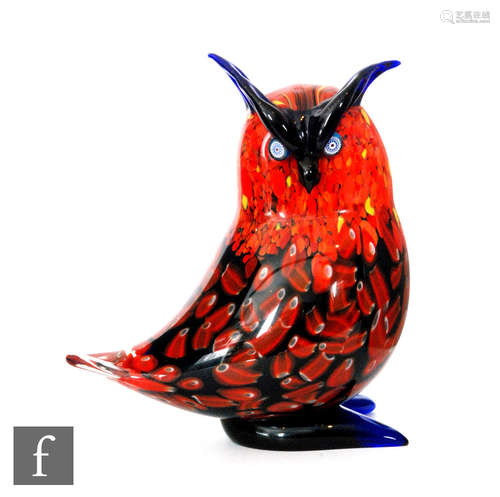 A later 20th Century Italian Murano glass sculpture of a stylised owl by Franco Moretti, clear glass