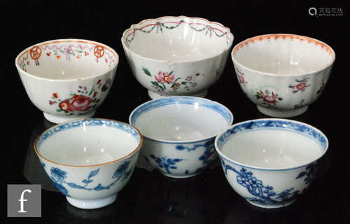 A collection of 18th Century English and Chinese teabowls, to include three polychrome examples, two