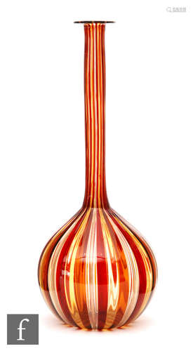 A 1950s Italian Murano glass bottle vase by Fratelli Toso, of globe and shaft form internally