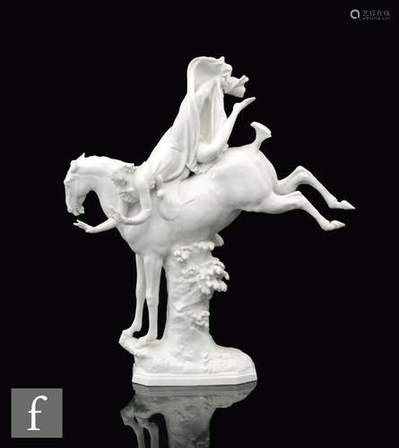 A 20th Century Miessen Blanc de Chine porcelain figural group after Paul Scheurick, modelled as a