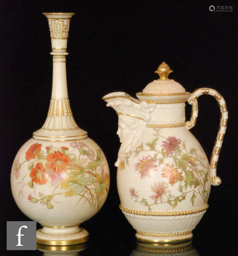 A Royal Worcester blush ivory jug in shape 934 with the spout formed as a mask and decorated with