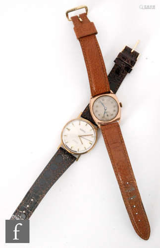 An early 20th Century 9ct rose gold gentleman's wrist watch with a similar later Roamer example,