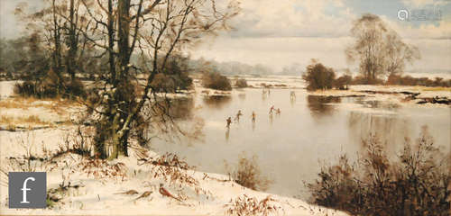 WALTER ROBIN JENNINGS (1927-2005) - A winter landscape with skaters on a frozen river, oil on