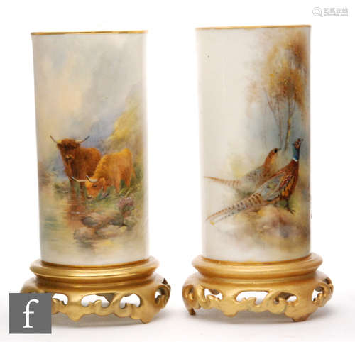 A Royal Worcester shape 161 vase of cylindrical form, painted by Harry Stinton with Highland