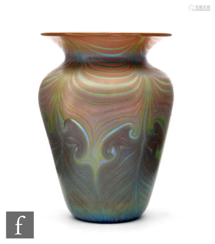 A later 20th Century Vandermark glass vase of ovoid form with everted rim, with internal pulled