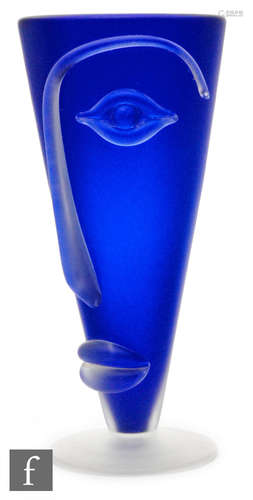 A Blowzone studio Visage glass vase by Iestyn Davies, of footed conical form with applied decoration