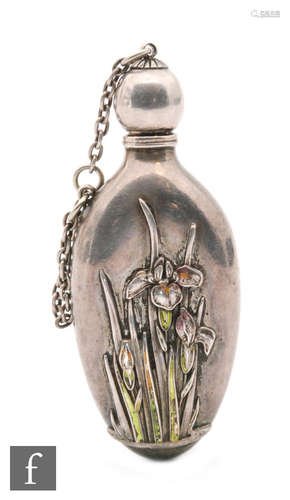 An early 20th Century continental silver finger scent detailed with relief moulded Iris and