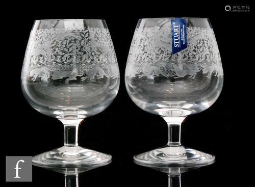 A pair of contemporary Stuart Crystal large wine glasses created for Holland & Holland, acid cut and