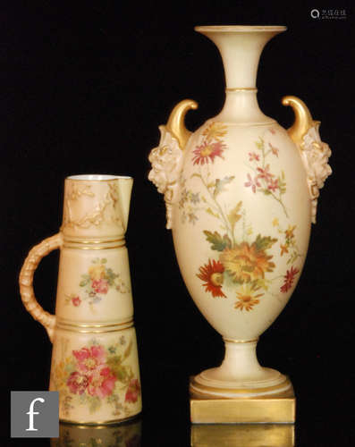 A Royal Worcester shape 1716 blush ivory vase decorated with spring flowers with gilt detailing, the