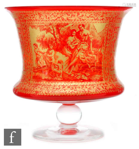 A 19th Century Salviati ruby glass bowl, of flared form decorated in gilt with a scene of