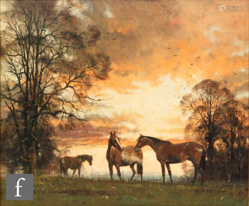 WALTER ROBIN JENNINGS (1927-2005) - 'Sundown', horses in a meadow, oil on canvas, signed, titled