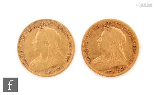 Two Victorian half sovereigns dated 1899 and 1900. (2)