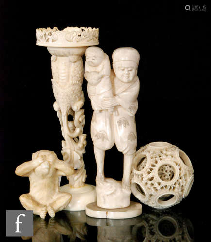 A collection of late 19th Century/early 20th Century Japanese carved ivory carvings, to include a