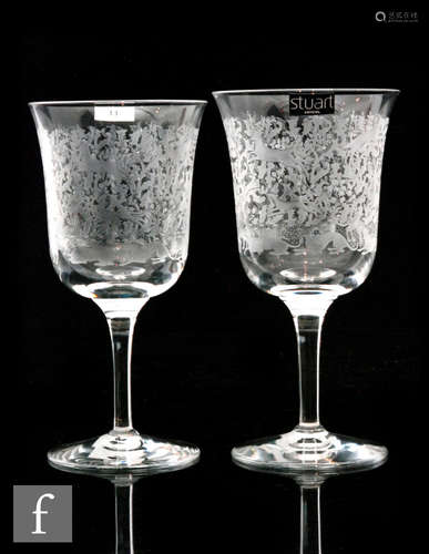 A pair of contemporary Stuart Crystal large wine glasses created for Holland & Holland, acid cut and