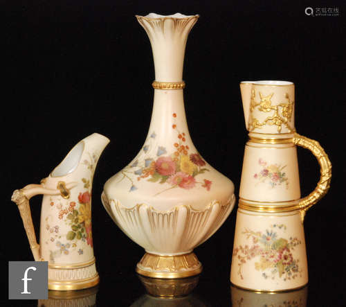 A collection of Royal Worcester blush ivory, all decorated with floral sprays, comprising a shape