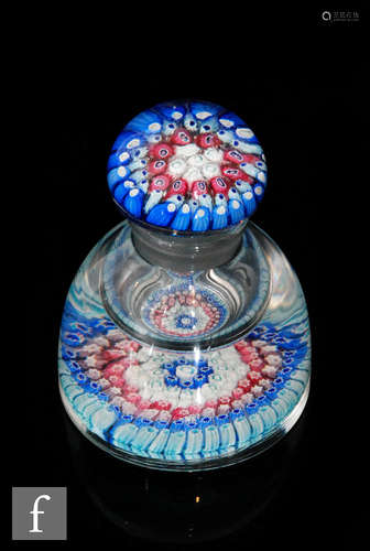 A 19th Century inkwell, probably by Arculus, with concentric millefiori canes in red, white and