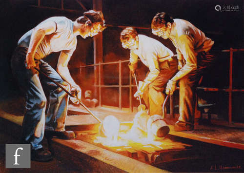 ALBERT LAWRENCE HAMMONDS, RBSA (1930-1994) - 'Casting Team, Coalbrookdale Ironworks', pastel