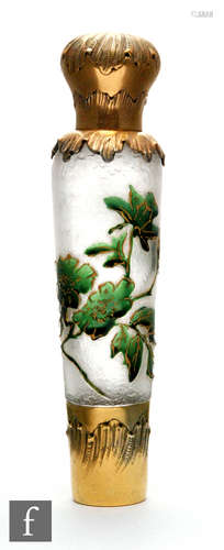 An early 20th Century silver gilt mounted Daum, Nancy absinthe bottle, the frosted cameo cut glass