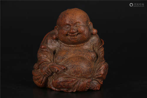A CHINESE CARVED BAMBOO FIGURE OF MAITREYA, QING DYNASTY