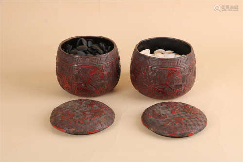 A PAIR OF CHINESE LACQUER TIXI GO BOXES, MING DYNASTY