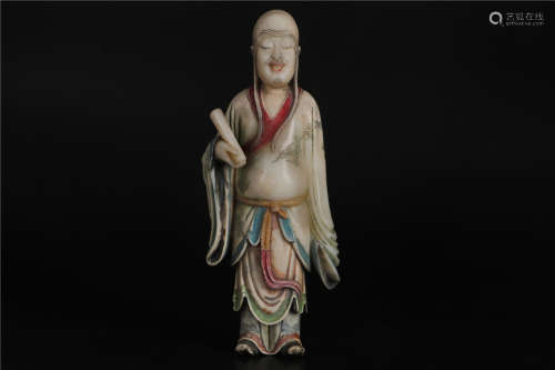 A CHINESE SOAPSTONE FIGURE OF LUOHAN, QING DYNASTY