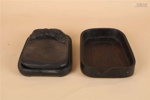 A CHINESE INKSTONE WITH ORIGIN BOX, HUANG DAO ZHOU MARK , MING DYNASTY