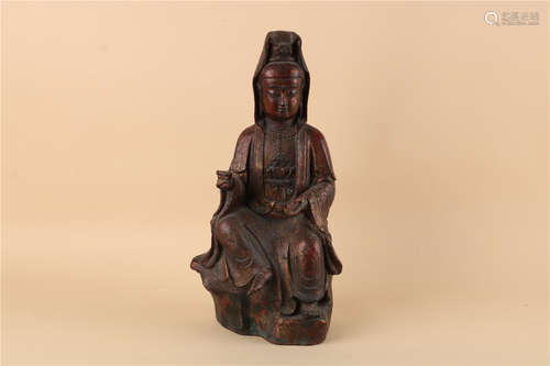 A CHINESE BRONZE FIGURE OF SEATED GUANYIN, QING DYNASTY